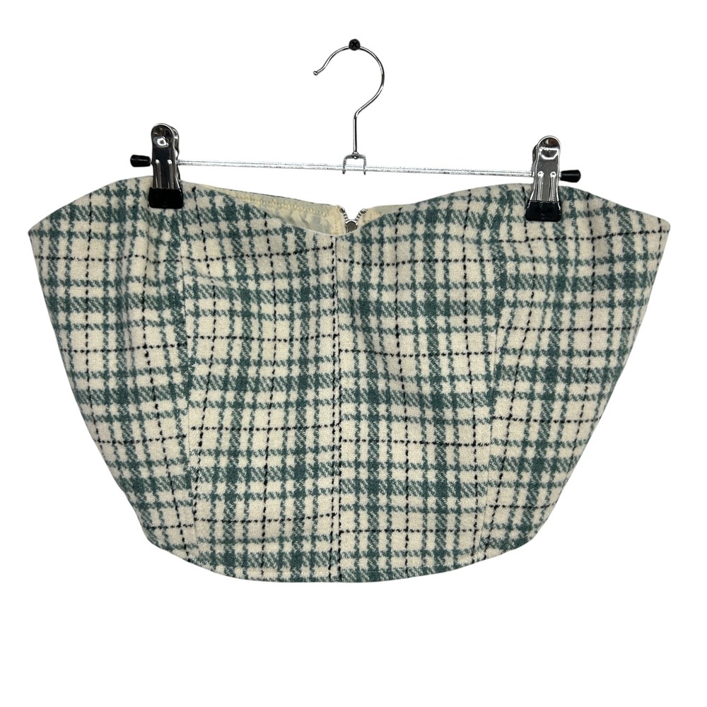 Plaid Corset Bustier‎ Tube Top L Sage Green Strapless Academia Preppy Y2K Twee